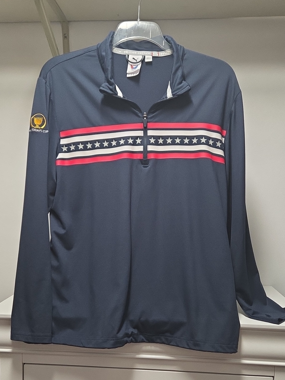 Puma Navy Quarter-Zip Rash Guard with Red & White Star Stripe, Pesidents Cup